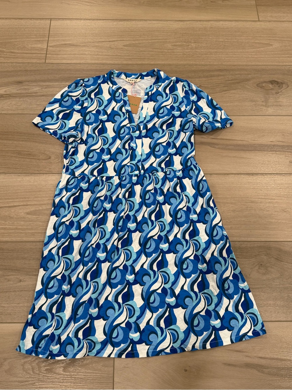 NWT Boden Naomi Short Sleeve Dress Womens 14R Blue Swirl